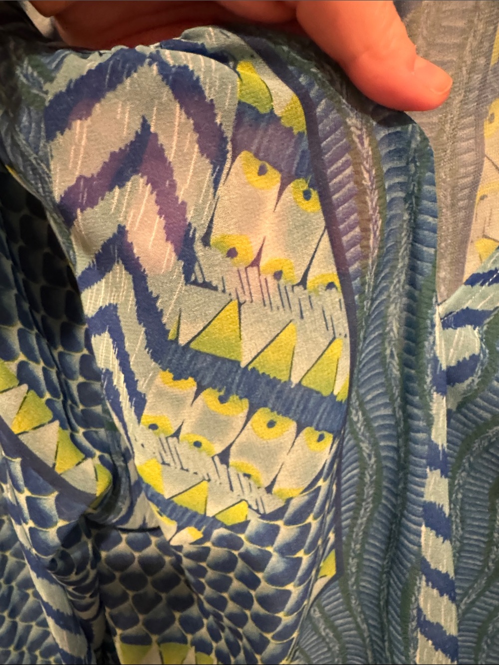 Hale Bob EUC Blue and Lime V-Neck Patterned Tunic - Picture 4 of 6